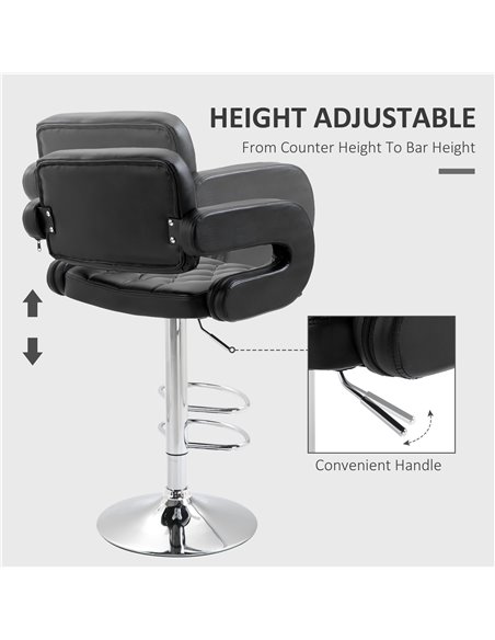 HOMCOM PU Leather Upholstered Swivel Bar Stool, Height Adjustable Barstool with Back, Armrest, Footrest for Kitchen 835-008V70BK - pic 62322 | FastDaddyshop