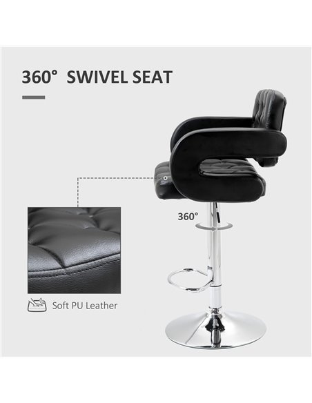HOMCOM PU Leather Upholstered Swivel Bar Stool, Height Adjustable Barstool with Back, Armrest, Footrest for Kitchen 835-008V70BK - pic 62323 | FastDaddyshop