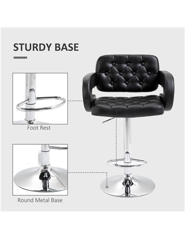 HOMCOM PU Leather Upholstered Swivel Bar Stool, Height Adjustable Barstool with Back, Armrest, Footrest for Kitchen 835-008V70BK
