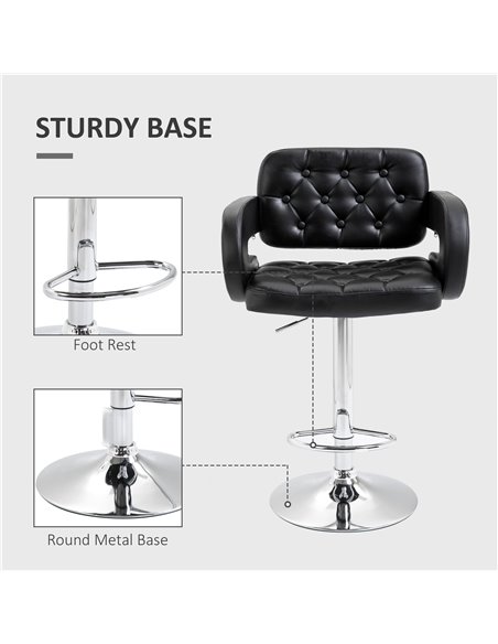 HOMCOM PU Leather Upholstered Swivel Bar Stool, Height Adjustable Barstool with Back, Armrest, Footrest for Kitchen 835-008V70BK - pic 62324 | FastDaddyshop
