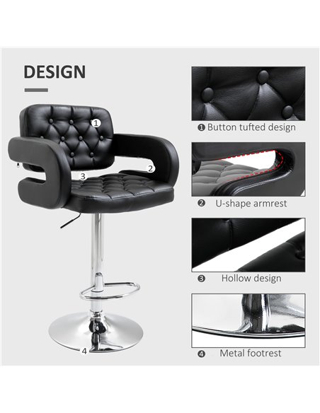 HOMCOM PU Leather Upholstered Swivel Bar Stool, Height Adjustable Barstool with Back, Armrest, Footrest for Kitchen 835-008V70BK - pic 62325 | FastDaddyshop