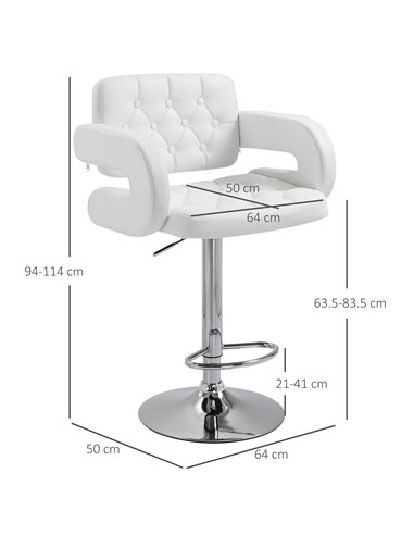 HOMCOM PU Leather Upholstered Swivel Bar Stool, Height Adjustable Barstool with Back, Armrest, Footrest for Kitchen 835-008V70WT