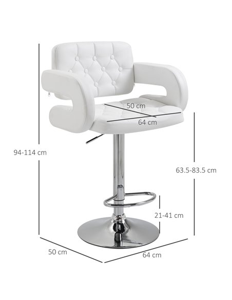 HOMCOM PU Leather Upholstered Swivel Bar Stool, Height Adjustable Barstool with Back, Armrest, Footrest for Kitchen 835-008V70WT - pic 62330 | FastDaddyshop