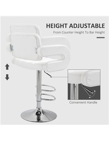 HOMCOM PU Leather Upholstered Swivel Bar Stool, Height Adjustable Barstool with Back, Armrest, Footrest for Kitchen 835-008V70WT
