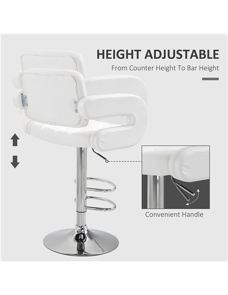 HOMCOM PU Leather Upholstered Swivel Bar Stool, Height Adjustable Barstool with Back, Armrest, Footrest for Kitchen 835-008V70WT - pic 62331 | FastDaddyshop