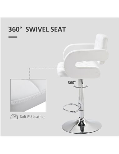 HOMCOM PU Leather Upholstered Swivel Bar Stool, Height Adjustable Barstool with Back, Armrest, Footrest for Kitchen 835-008V70WT