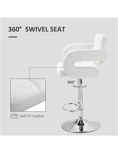 HOMCOM PU Leather Upholstered Swivel Bar Stool, Height Adjustable Barstool with Back, Armrest, Footrest for Kitchen 835-008V70WT - pic 62332 | FastDaddyshop