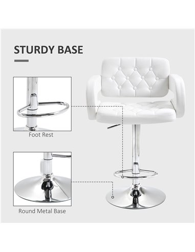 HOMCOM PU Leather Upholstered Swivel Bar Stool, Height Adjustable Barstool with Back, Armrest, Footrest for Kitchen 835-008V70WT