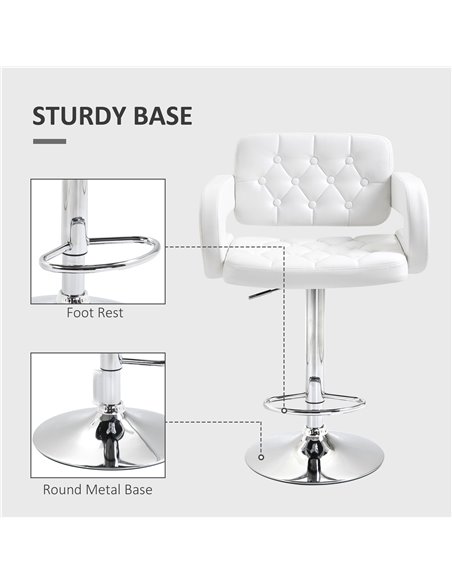 HOMCOM PU Leather Upholstered Swivel Bar Stool, Height Adjustable Barstool with Back, Armrest, Footrest for Kitchen 835-008V70WT - pic 62333 | FastDaddyshop