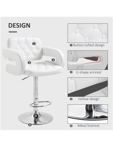 HOMCOM PU Leather Upholstered Swivel Bar Stool, Height Adjustable Barstool with Back, Armrest, Footrest for Kitchen 835-008V70WT