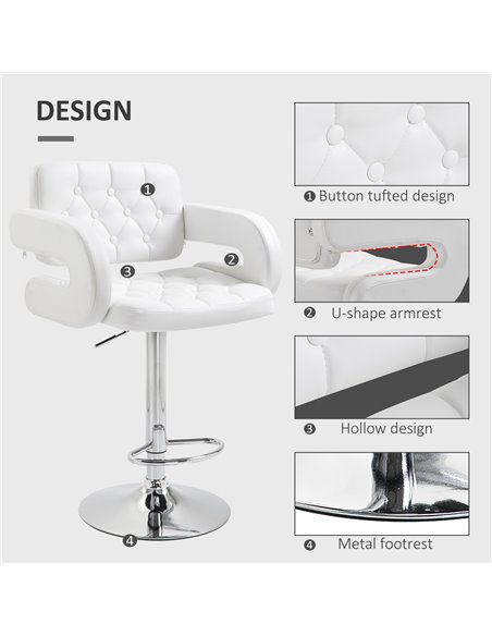 HOMCOM PU Leather Upholstered Swivel Bar Stool, Height Adjustable Barstool with Back, Armrest, Footrest for Kitchen 835-008V70WT - pic 62334 | FastDaddyshop