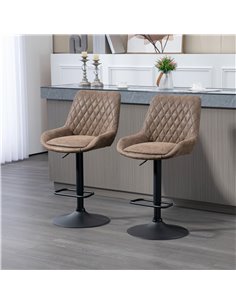 HOMCOM Retro Bar Stools Set of 2, Adjustable Kitchen Stool, Upholstered Bar Chairs with Back, Swivel Seat, Coffee 835-871V71CF 2