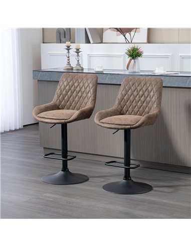 HOMCOM Retro Bar Stools Set of 2, Adjustable Kitchen Stool, Upholstered Bar Chairs with Back, Swivel Seat, Coffee 835-871V71CF