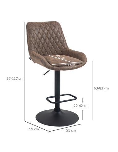 HOMCOM Retro Bar Stools Set of 2, Adjustable Kitchen Stool, Upholstered Bar Chairs with Back, Swivel Seat, Coffee 835-871V71CF