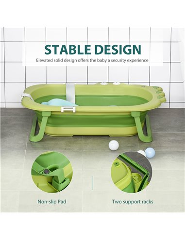 HOMCOM Baby Bath Tub for Toddler Kids Infant Ergonomic Foldable Secure Non-Slip Portable with Baby Cushion for 0-3 Years Green
