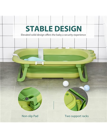 HOMCOM Baby Bath Tub for Toddler Kids Infant Ergonomic Foldable Secure Non-Slip Portable with Baby Cushion for 0-3 Years Green - pic 6234 | FastDaddyshop