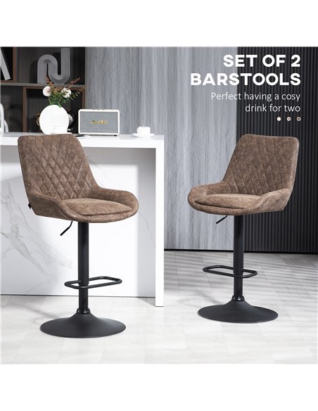 HOMCOM Retro Bar Stools Set of 2, Adjustable Kitchen Stool, Upholstered Bar Chairs with Back, Swivel Seat, Coffee 835-871V71CF - pic 62340 | FastDaddyshop