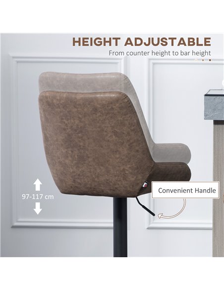 HOMCOM Retro Bar Stools Set of 2, Adjustable Kitchen Stool, Upholstered Bar Chairs with Back, Swivel Seat, Coffee 835-871V71CF - pic 62341 | FastDaddyshop