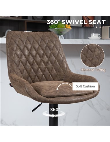 HOMCOM Retro Bar Stools Set of 2, Adjustable Kitchen Stool, Upholstered Bar Chairs with Back, Swivel Seat, Coffee 835-871V71CF