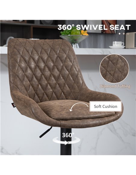 HOMCOM Retro Bar Stools Set of 2, Adjustable Kitchen Stool, Upholstered Bar Chairs with Back, Swivel Seat, Coffee 835-871V71CF - pic 62342 | FastDaddyshop