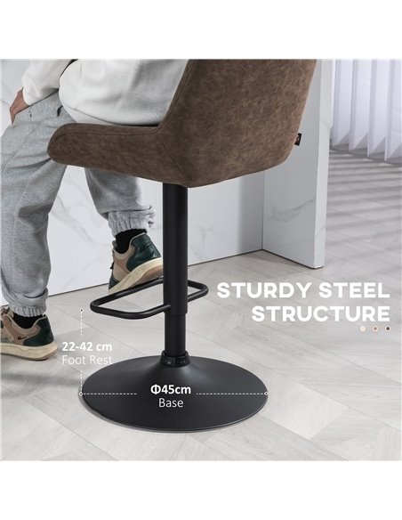 HOMCOM Retro Bar Stools Set of 2, Adjustable Kitchen Stool, Upholstered Bar Chairs with Back, Swivel Seat, Coffee 835-871V71CF - pic 62343 | FastDaddyshop