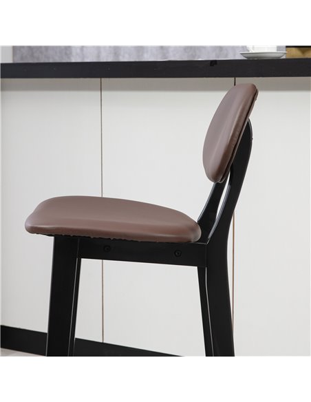 HOMCOM Bar Stools Set of 2, Modern Breakfast Bar Chairs, Faux Leather Upholstered Kitchen Stools with Backs and Wood Legs, Brown - pic 62353 | FastDaddyshop
