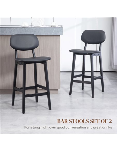 HOMCOM Bar Stools Set of 2, Modern Breakfast Bar Chairs, Faux Leather Upholstered Kitchen Stools with Backs and Wood Legs, Black - pic 62358 | FastDaddyshop