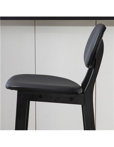 HOMCOM Bar Stools Set of 2, Modern Breakfast Bar Chairs, Faux Leather Upholstered Kitchen Stools with Backs and Wood Legs, Black