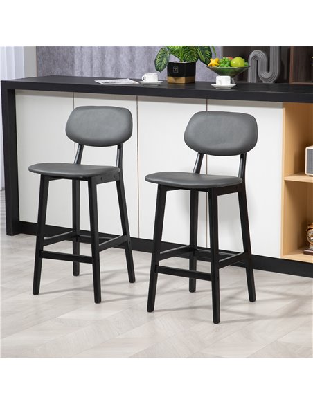 HOMCOM Bar Stools Set of 2, Modern Breakfast Bar Chairs, Faux Leather Upholstered Kitchen Stools with Backs and Wood Legs, Dark  - pic 62365 | FastDaddyshop