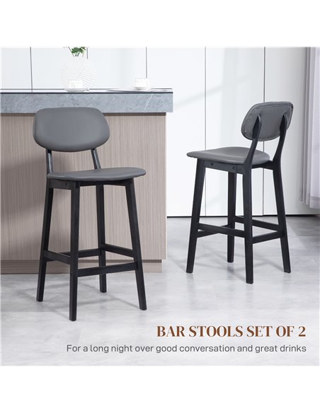 HOMCOM Bar Stools Set of 2, Modern Breakfast Bar Chairs, Faux Leather Upholstered Kitchen Stools with Backs and Wood Legs, Dark  - pic 62367 | FastDaddyshop
