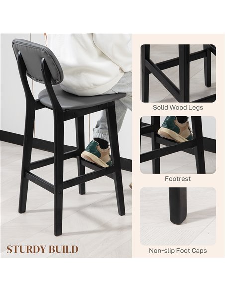 HOMCOM Bar Stools Set of 2, Modern Breakfast Bar Chairs, Faux Leather Upholstered Kitchen Stools with Backs and Wood Legs, Dark  - pic 62369 | FastDaddyshop