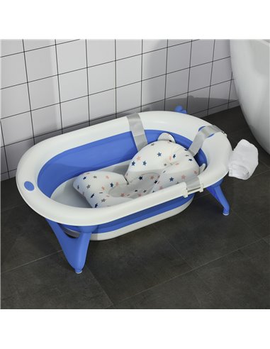 HOMCOM Collapsible Baby Bath Tub Foldable Ergonomic w/ Cushion Temperature Sensitive Water Plug Non-Slip Support Leg Portable fo