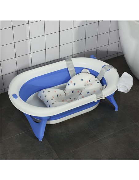 HOMCOM Collapsible Baby Bath Tub Foldable Ergonomic w/ Cushion Temperature Sensitive Water Plug Non-Slip Support Leg Portable fo - pic 6237 | FastDaddyshop