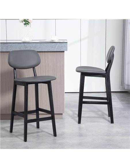 HOMCOM Bar Stools Set of 2, Modern Breakfast Bar Chairs, Faux Leather Upholstered Kitchen Stools with Backs and Wood Legs, Dark  - pic 62370 | FastDaddyshop