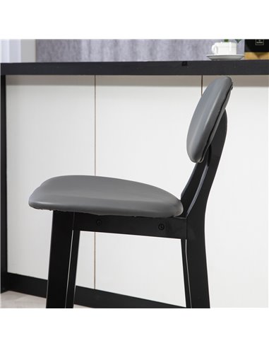 HOMCOM Bar Stools Set of 2, Modern Breakfast Bar Chairs, Faux Leather Upholstered Kitchen Stools with Backs and Wood Legs, Dark 
