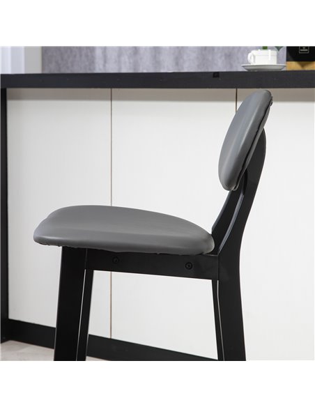 HOMCOM Bar Stools Set of 2, Modern Breakfast Bar Chairs, Faux Leather Upholstered Kitchen Stools with Backs and Wood Legs, Dark  - pic 62371 | FastDaddyshop