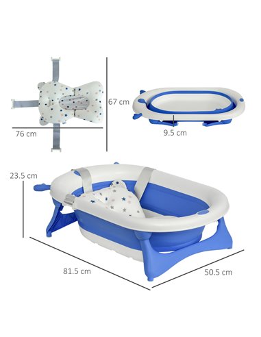 HOMCOM Collapsible Baby Bath Tub Foldable Ergonomic w/ Cushion Temperature Sensitive Water Plug Non-Slip Support Leg Portable fo