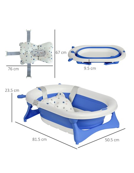 HOMCOM Collapsible Baby Bath Tub Foldable Ergonomic w/ Cushion Temperature Sensitive Water Plug Non-Slip Support Leg Portable fo - pic 6238 | FastDaddyshop