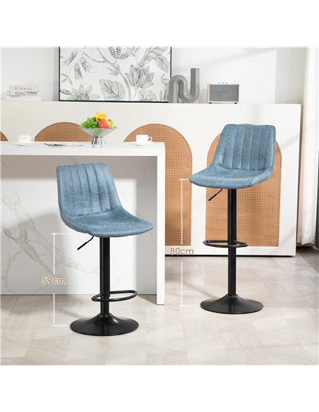 HOMCOM Adjustable Bar Stools Set of 2 Counter Height Barstools Dining Chairs 360° Swivel with Footrest for Home Pub, Blue 835-22 - pic 62385 | FastDaddyshop