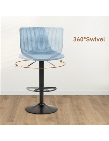 HOMCOM Adjustable Bar Stools Set of 2 Counter Height Barstools Dining Chairs 360° Swivel with Footrest for Home Pub, Blue 835-22