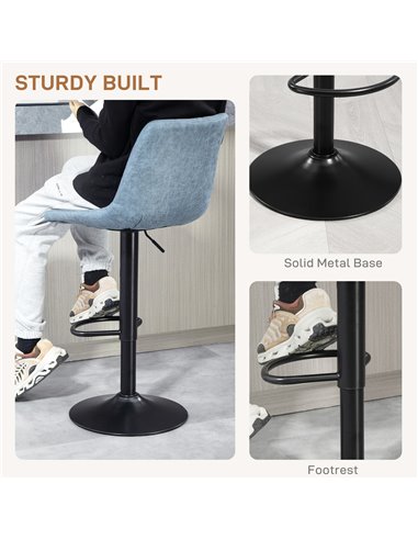 HOMCOM Adjustable Bar Stools Set of 2 Counter Height Barstools Dining Chairs 360° Swivel with Footrest for Home Pub, Blue 835-22