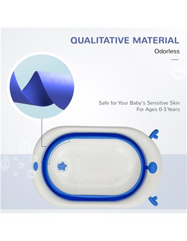 HOMCOM Collapsible Baby Bath Tub Foldable Ergonomic w/ Cushion Temperature Sensitive Water Plug Non-Slip Support Leg Portable fo