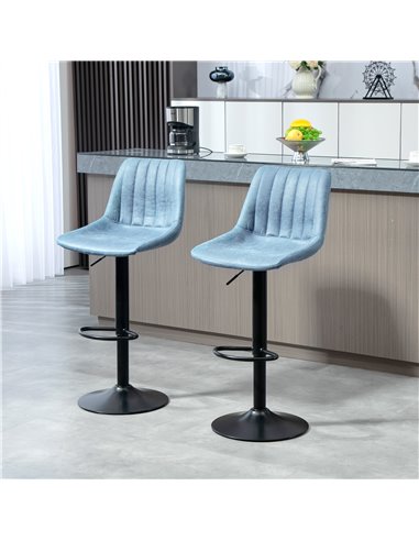HOMCOM Adjustable Bar Stools Set of 2 Counter Height Barstools Dining Chairs 360° Swivel with Footrest for Home Pub, Blue 835-22
