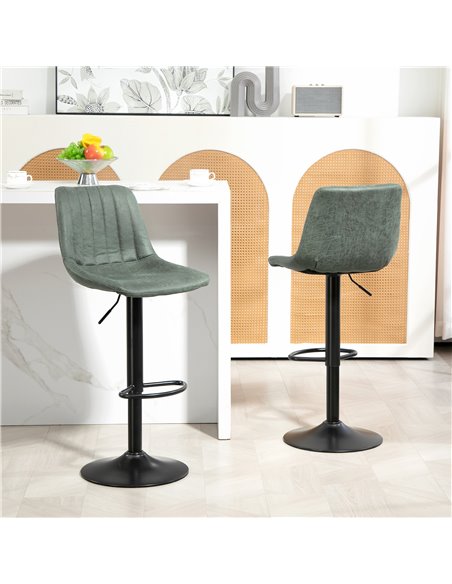 HOMCOM Adjustable Bar Stools Set of 2 Counter Height Barstools Dining Chairs 360° Swivel with Footrest for Home Pub, Green 835-2 - pic 62392 | FastDaddyshop