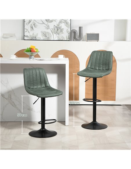 HOMCOM Adjustable Bar Stools Set of 2 Counter Height Barstools Dining Chairs 360° Swivel with Footrest for Home Pub, Green 835-2 - pic 62394 | FastDaddyshop