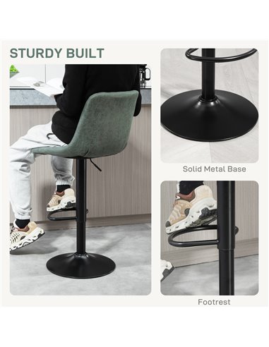 HOMCOM Adjustable Bar Stools Set of 2 Counter Height Barstools Dining Chairs 360° Swivel with Footrest for Home Pub, Green 835-2