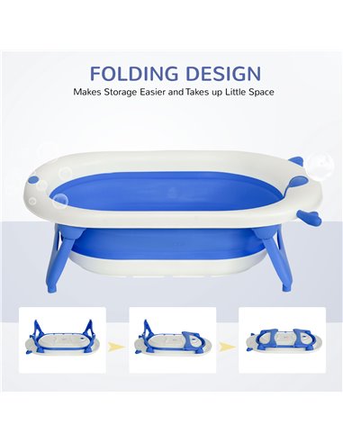 HOMCOM Collapsible Baby Bath Tub Foldable Ergonomic w/ Cushion Temperature Sensitive Water Plug Non-Slip Support Leg Portable fo