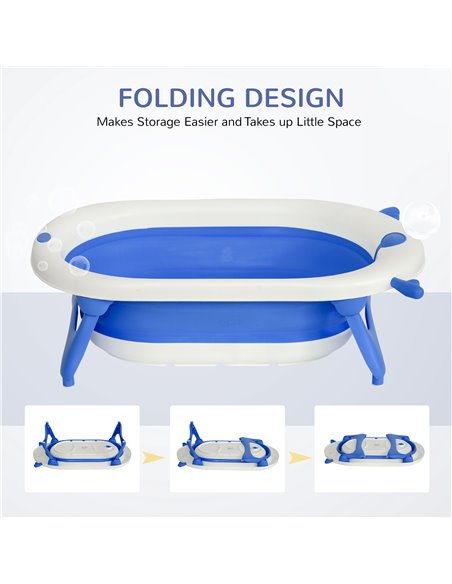 HOMCOM Collapsible Baby Bath Tub Foldable Ergonomic w/ Cushion Temperature Sensitive Water Plug Non-Slip Support Leg Portable fo - pic 6240 | FastDaddyshop