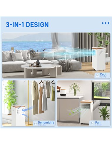 HOMCOM 9000 BTU 4-In-1 Compact Portable Mobile Air Conditioner Unit Cooling Dehumidifying Ventilating w/ Fan Remote LED 24 Hr Ti