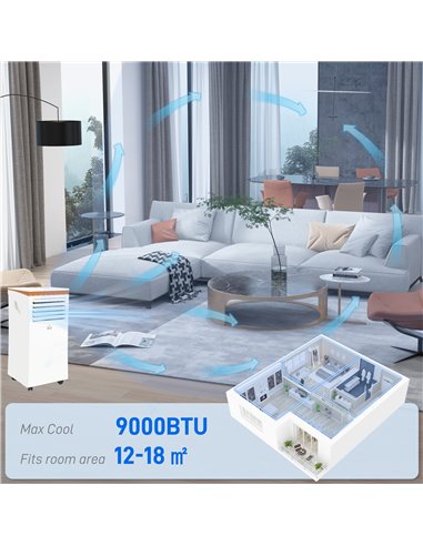 HOMCOM 9000 BTU 4-In-1 Compact Portable Mobile Air Conditioner Unit Cooling Dehumidifying Ventilating w/ Fan Remote LED 24 Hr Ti